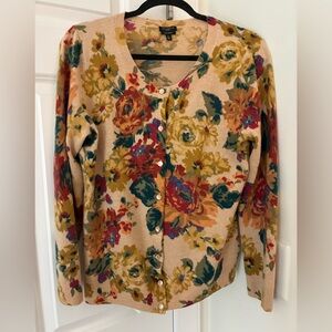 Talbots Pure Cashmere Roses Cardigan LP